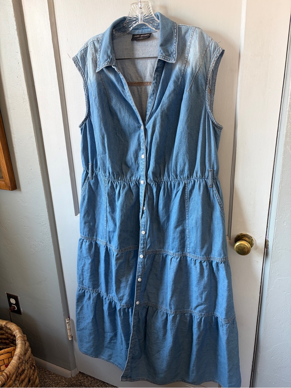 Lane Bryant Light Blue Sleeveless Denim Maxi Dress 7-04